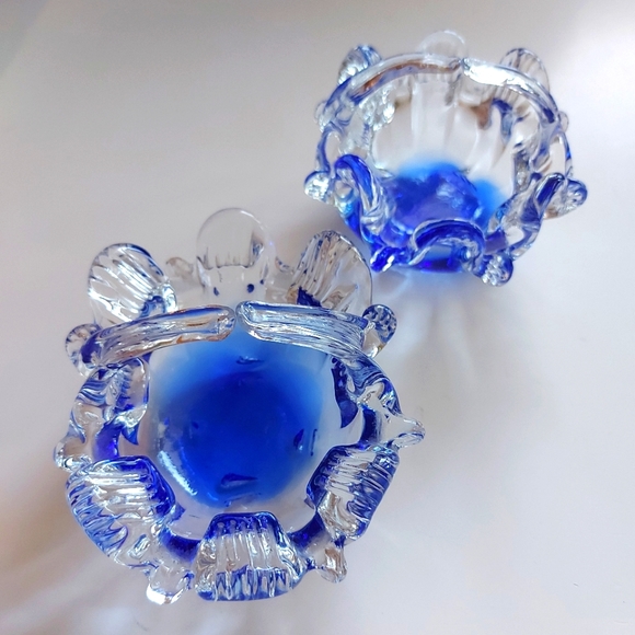 Set of 2 Vintage Mini Glass Baskets Murano Style - Picture 1 of 8